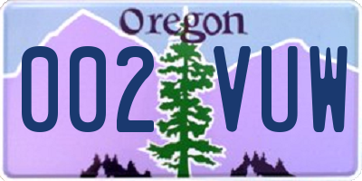 OR license plate 002VUW