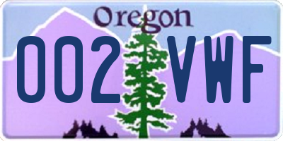 OR license plate 002VWF