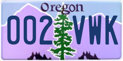OR license plate 002VWK