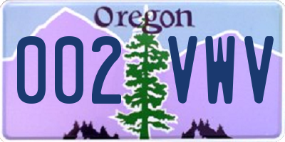 OR license plate 002VWV