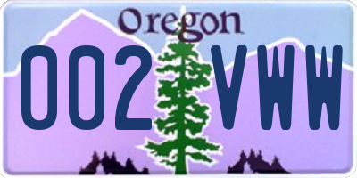 OR license plate 002VWW