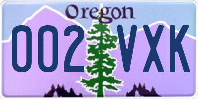 OR license plate 002VXK
