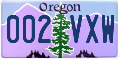 OR license plate 002VXW