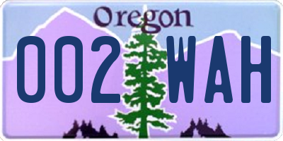 OR license plate 002WAH