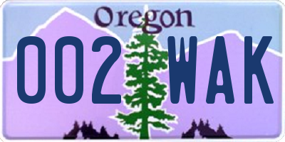 OR license plate 002WAK