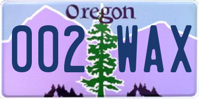 OR license plate 002WAX