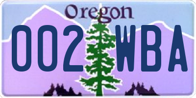 OR license plate 002WBA