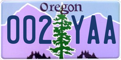 OR license plate 002YAA