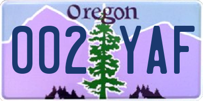 OR license plate 002YAF