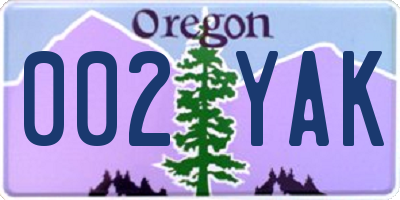 OR license plate 002YAK