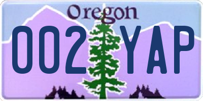 OR license plate 002YAP