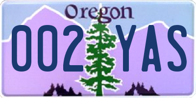 OR license plate 002YAS