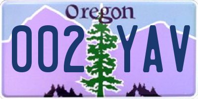 OR license plate 002YAV