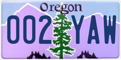 OR license plate 002YAW