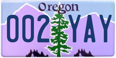 OR license plate 002YAY