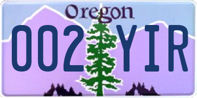 OR license plate 002YIR