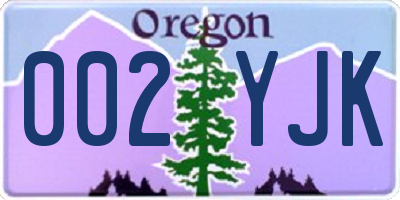 OR license plate 002YJK