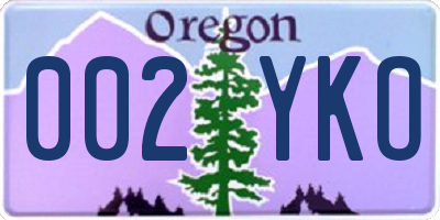 OR license plate 002YKO