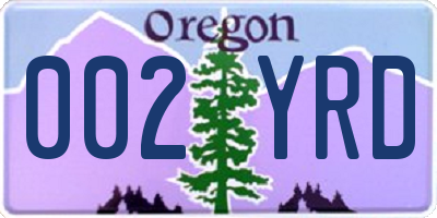 OR license plate 002YRD