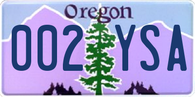 OR license plate 002YSA