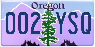 OR license plate 002YSQ