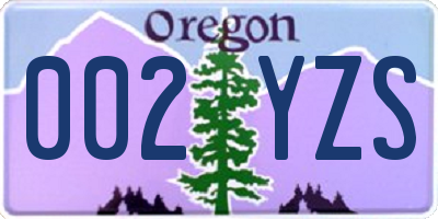 OR license plate 002YZS