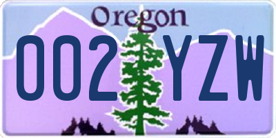 OR license plate 002YZW
