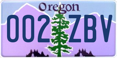 OR license plate 002ZBV
