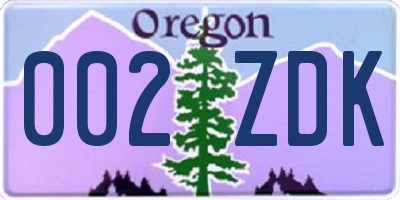 OR license plate 002ZDK