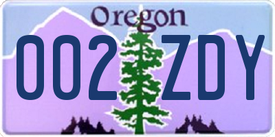 OR license plate 002ZDY