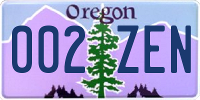 OR license plate 002ZEN