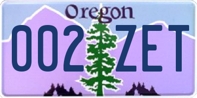 OR license plate 002ZET