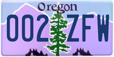 OR license plate 002ZFW