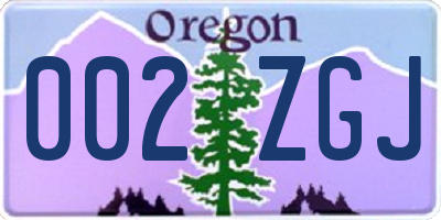 OR license plate 002ZGJ