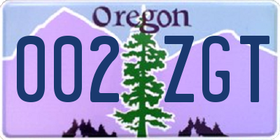 OR license plate 002ZGT