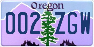 OR license plate 002ZGW