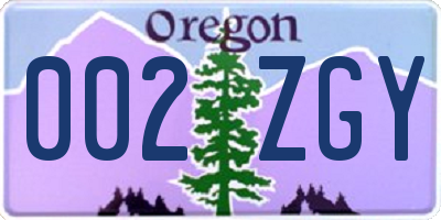 OR license plate 002ZGY