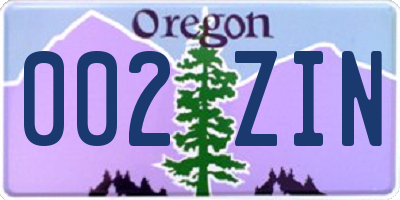OR license plate 002ZIN