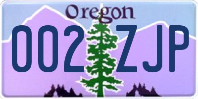 OR license plate 002ZJP