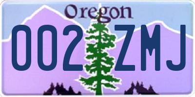 OR license plate 002ZMJ