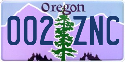 OR license plate 002ZNC