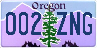 OR license plate 002ZNG