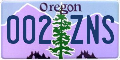OR license plate 002ZNS