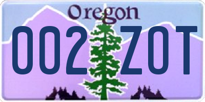 OR license plate 002ZOT