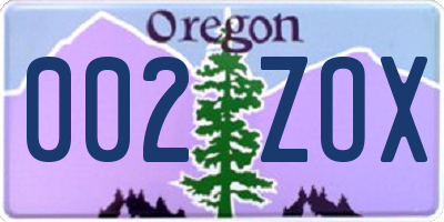 OR license plate 002ZOX