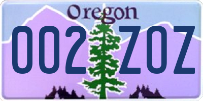 OR license plate 002ZOZ