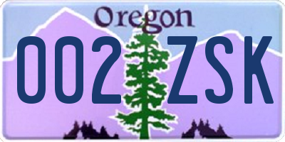 OR license plate 002ZSK