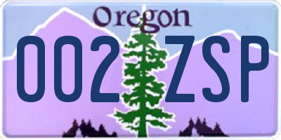 OR license plate 002ZSP