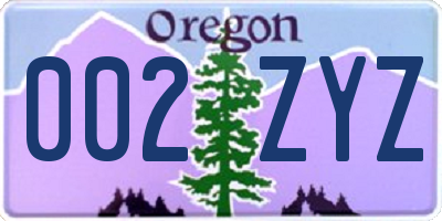 OR license plate 002ZYZ