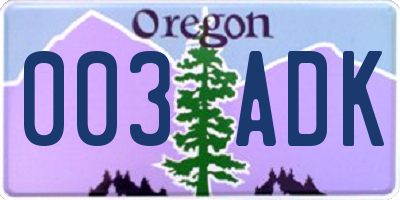 OR license plate 003ADK